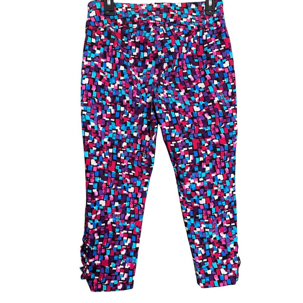 Attyre New York Geometric Mosaic Print Cropped Pants Capri Purple Blue‎ Size 8